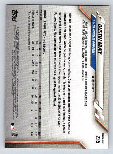 2020 Topps #235 Dustin May RC (ref 200617) - Picture 2 of 2
