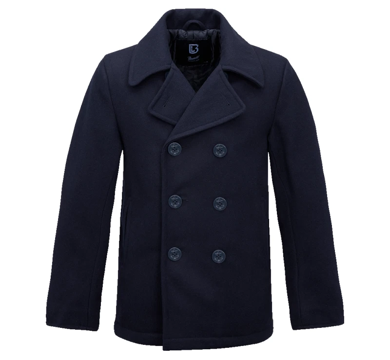 BRANDIT CLASSIC US NAVY PEA COAT MARINE ARMY REEFER WOOL JACKET BLACK GREY - Image 2 of 4