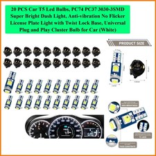 20 Pcs Car T5 Led Bulbs Pc74 Pc37 3030-3smd Super Bright Dash Light Anti-vi...