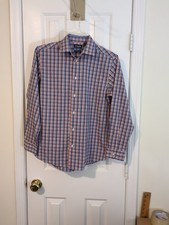 Boy's Size L (14-16) Chap's Pink/Blue Plaid Button Cotton Blend Stretch Shirt