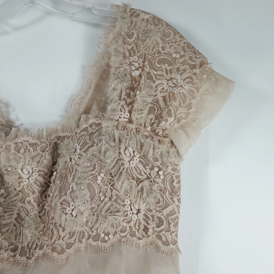 Marc Bouwer GlamIt! Vtg 90s Dress Women 6 Regency Empire Champagne Nude Silk - Image 4 of 4