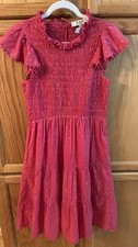Sea New York size 4 Pink Metallic Smocked Flutter Sleeve A-Line Dress