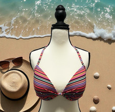 Victoria's Secret The Fabulous Push Up Bikini Top 34DD Pink Black Striped Halter