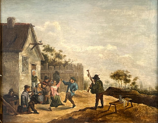 DAVID TENIERS 1610 1690 after MERRYMAKING BY INN SIGNED Antique OIL Painting