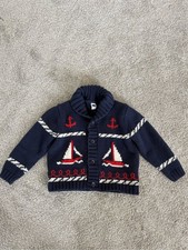 Janie and Jack Boys Nautical Sailboat Shawl Collar Knit Cardigan Sweater 2T