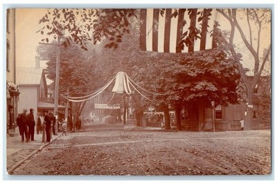 c1910's Welcome Firemen Parade Patriotic Street Castleton NY RPPC Photo Postcard