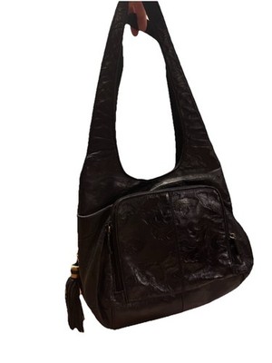 Y2K St. Johns Bay Black Leather Embossed Floral Medium 