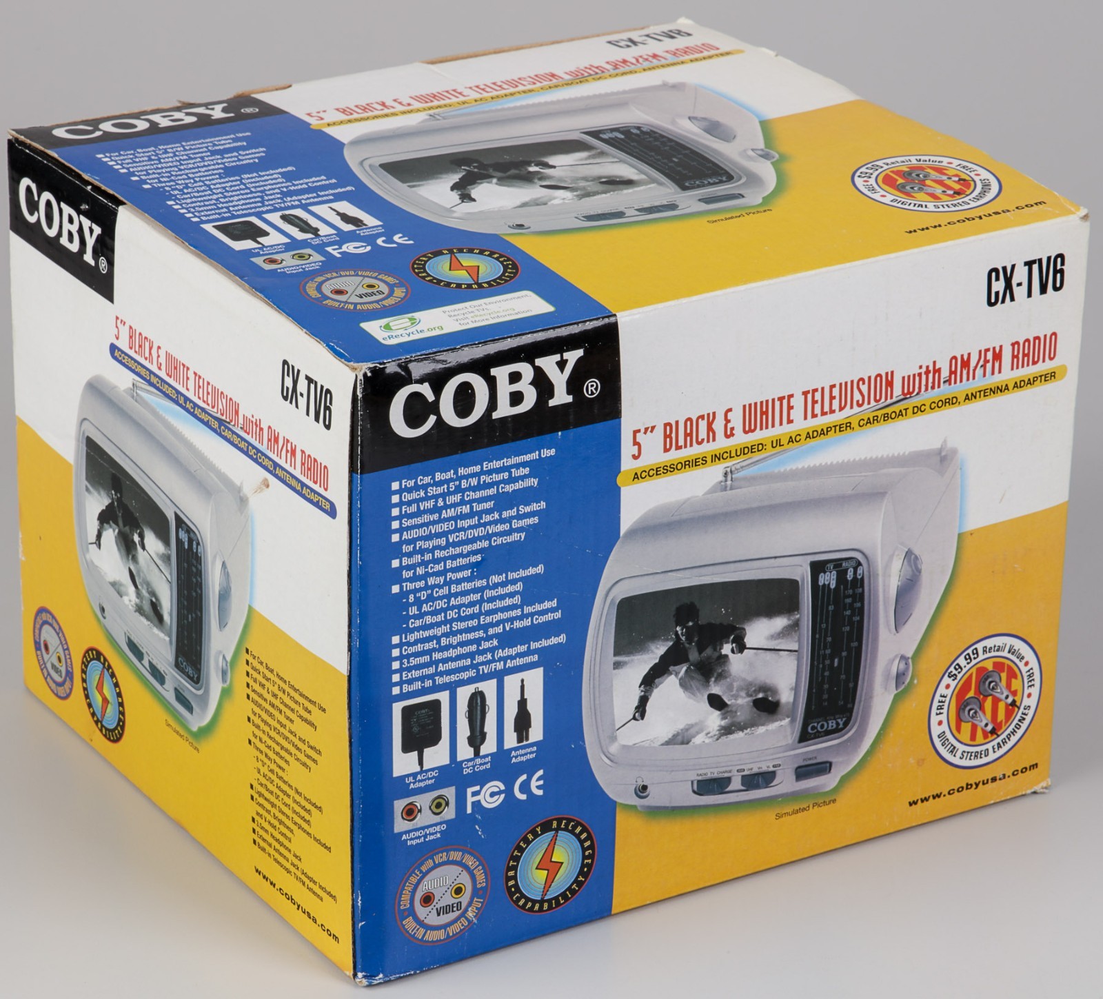 Coby CX-TV6 Model CX-TV6 5" Black & White Television AM/FM R