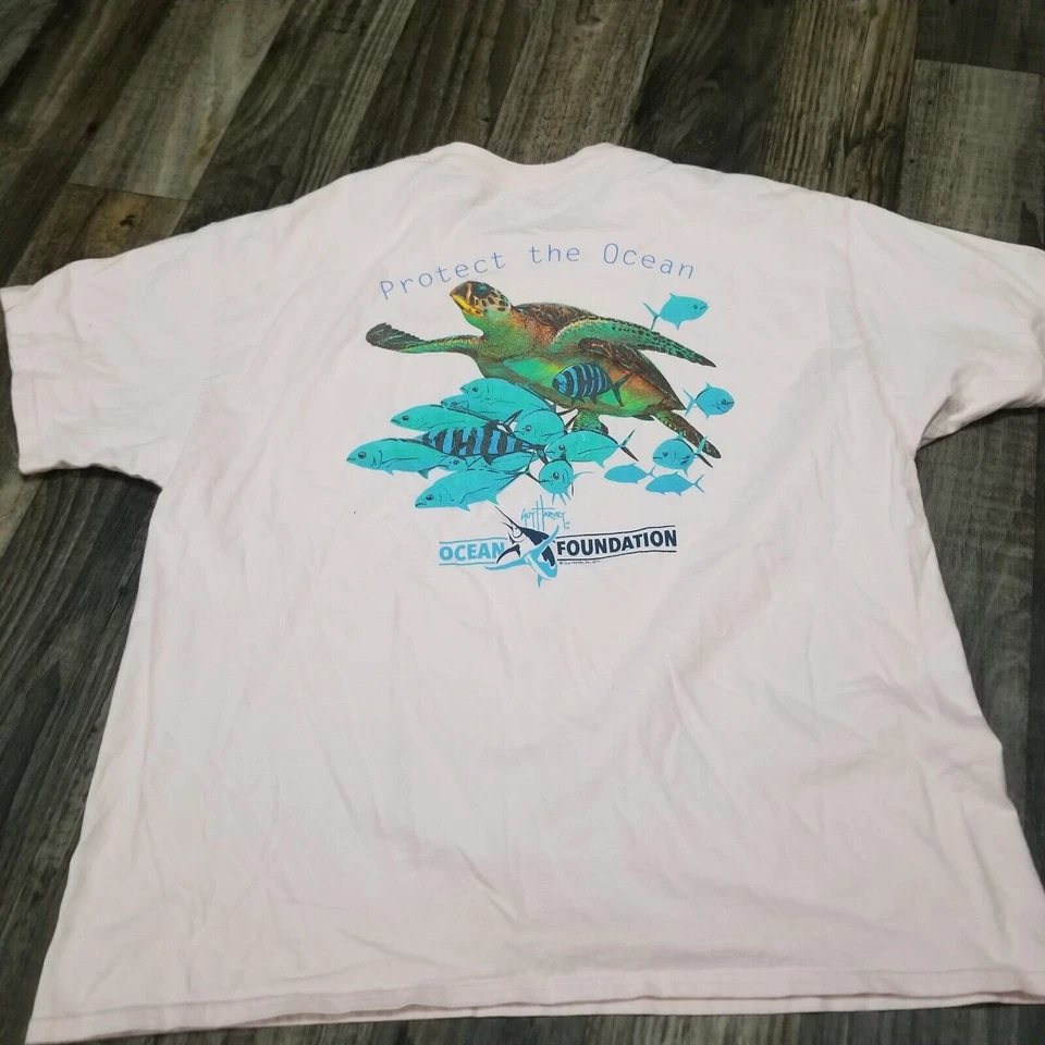 Guy Harvey T Shirt Womens XL Pink Sea Turtle Floral Graphic Short Sleeve - Image 2 of 4