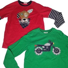 Hanna Andersson 140 sz10 Boy Long Sleeve Shirt Red Dog Green Motorcycle Lot of 2