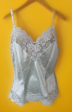 Vintage Maidenform Camisole Chantilly Lace Trim Satin Tank SZ 34 Green USA