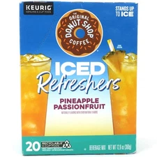 Donut Shop Iced Refreshers Pineapple Passionfruit Flavor 20 K-Cup Pods BB: 7/25