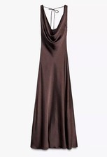 Abito Lungo Raso ZARAZW Collezione Marrone Taglia M Medium Nuovo Con Etichetta Maxi Slip Elegante