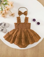 2 Piece Girls' Solid Color Pleated Ruffle Lace Camisole Bodysuit 3-6M
