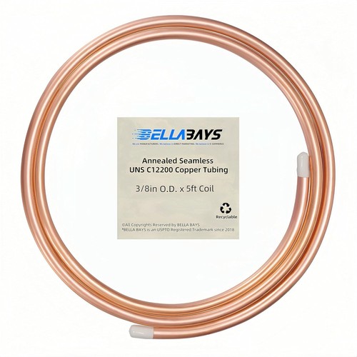 3/8" OD x 5 ft C12200 Soft Copper Tubing Coil for HVAC & Refrigeration