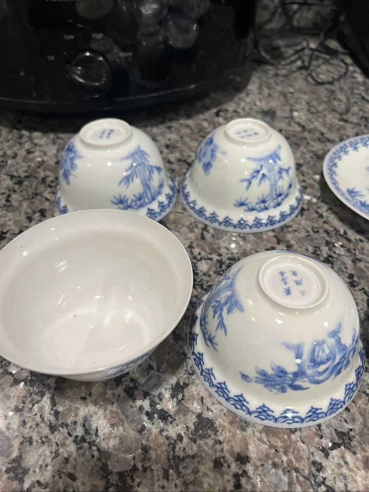 Lindo conjunto de 4 xícaras de chá e pires feitos por Zoshuntei Sanho período Edo japonês - Imagem 3 de 4