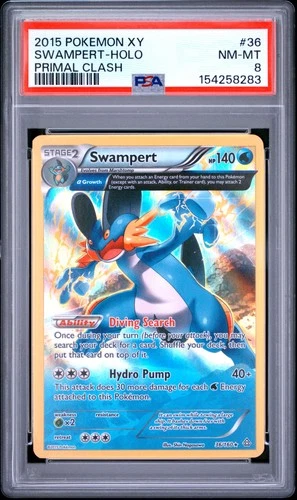 2015 POKEMON XY PRIMAL CLASH #36 SWAMPERT-HOLO PSA 8