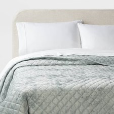 King Luxe Diamond Stitch Velvet Quilt Light Teal Green - Threshold
