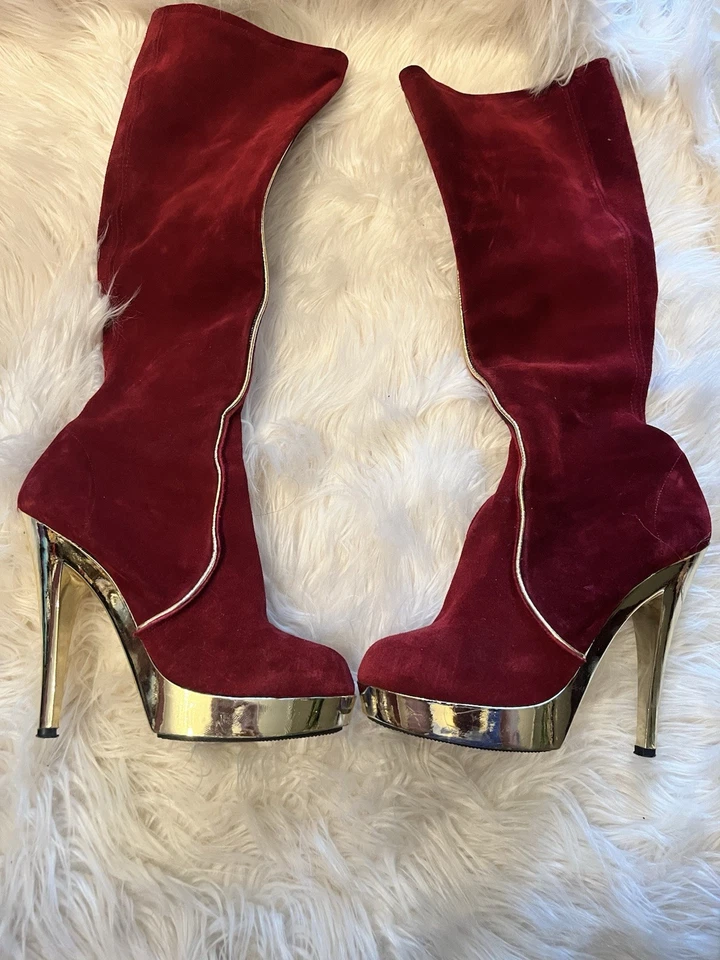 the wild pair tina 2 botas borgoña y oro vintage años 70 5 en tacones talla 38 8 Foto 3 de 4