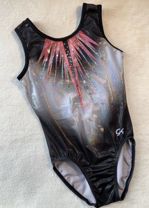 GK ELITE Gymnastics Leotard STRIKE A POSE DreamLite PINK BLACK Shimmer SIZE: AXS
