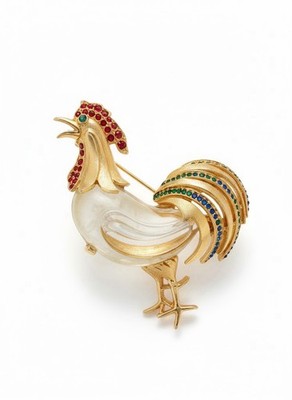 TRIFARI  ALFRED PHILIPPE  JELLY BELLY RHINESTONE CHANTICLEER ROOSTER BIRD BROOCH