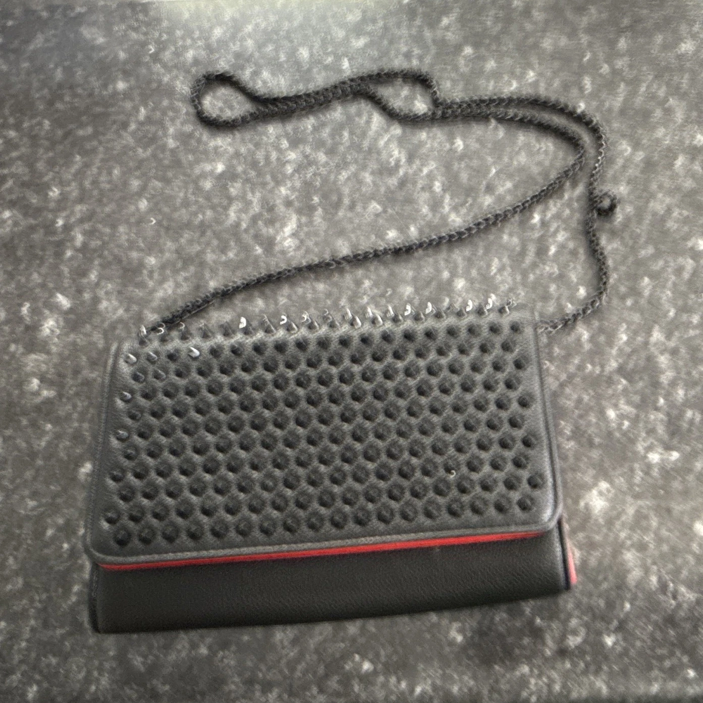 Christian Louboutin — Christian Louboutin Black Studded Logo Flap Chain Strap Bag Red Lining