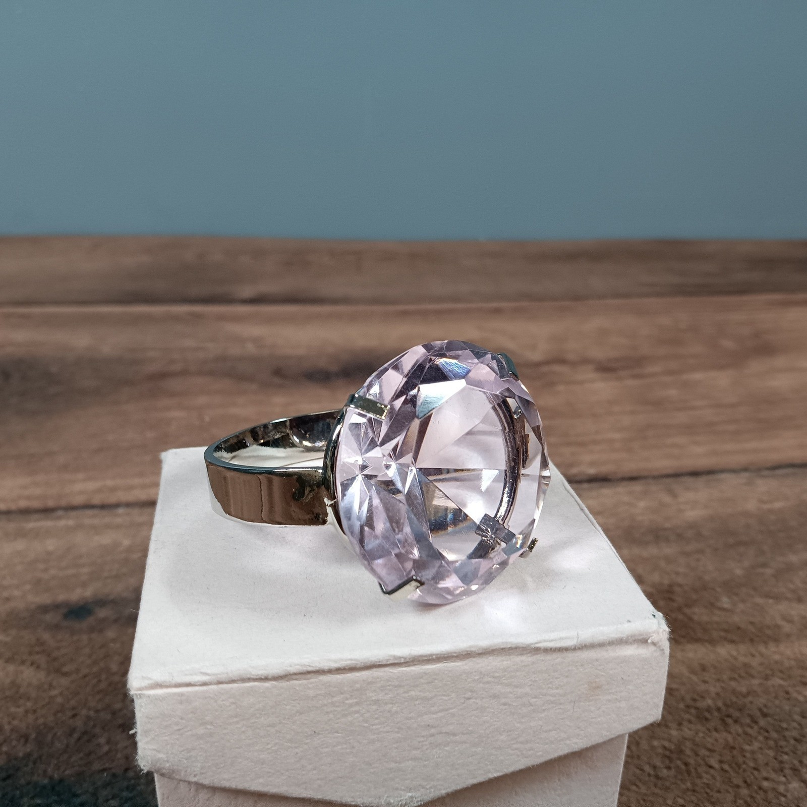 Large Crystal Rhinestone Statement Ring Silver To… - image 2