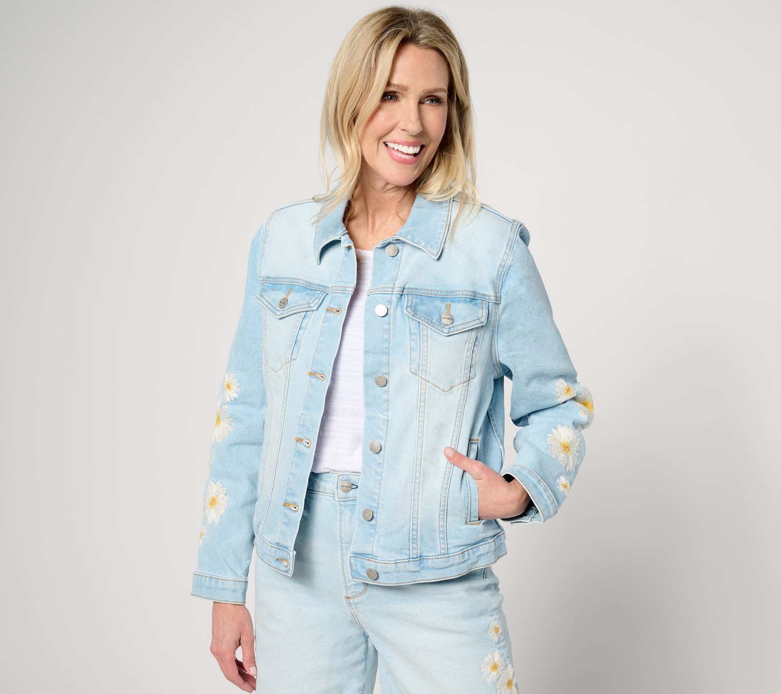 Driftwood Women's Jacket Sz L Drifod Jeans Classic Embroidered Denim Blue