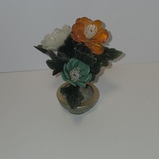 Asian Oriental Chinese Faux Stone Plastic Flowers in Planter 4 Flowers