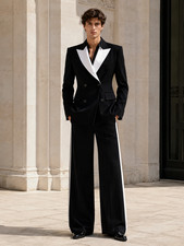 Men Black White Tuxedo Suit Double Breasted Wedding Prom Formal Party