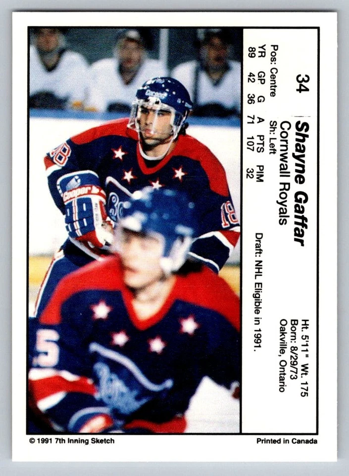 1990-91 7th Inning Sketch OHL - Shayne Gaffar #34 (RC) - Image 2 of 2