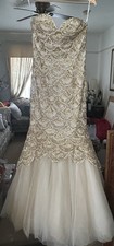 Sherri Hill Size 12 Sweetheart Mermaid Tulle Ivory/Gold Beaded Sequin Gown