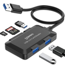 5 in 1 USB Hub with SD/TF Card Reader, Extender 3 5-in-1, Black