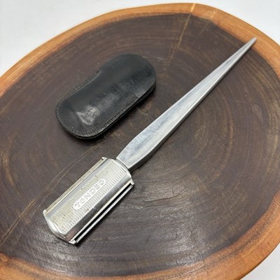 Tondeo Barber Razor Hair Shaper Tool Stiletto Handle  Leather Case Germany Vtg