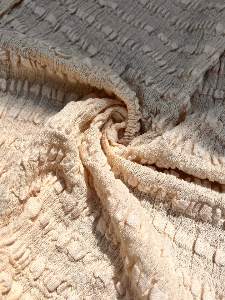 Neutral Undyed Textured Cotton Stretchy Crinkle Fabric,  By 2 Meters. - Image 3 of 4