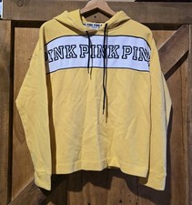 Pink Victoria Secret Sz M Yellow Pullover Colorblock Logo Sweatshirt Y2K Hoodie