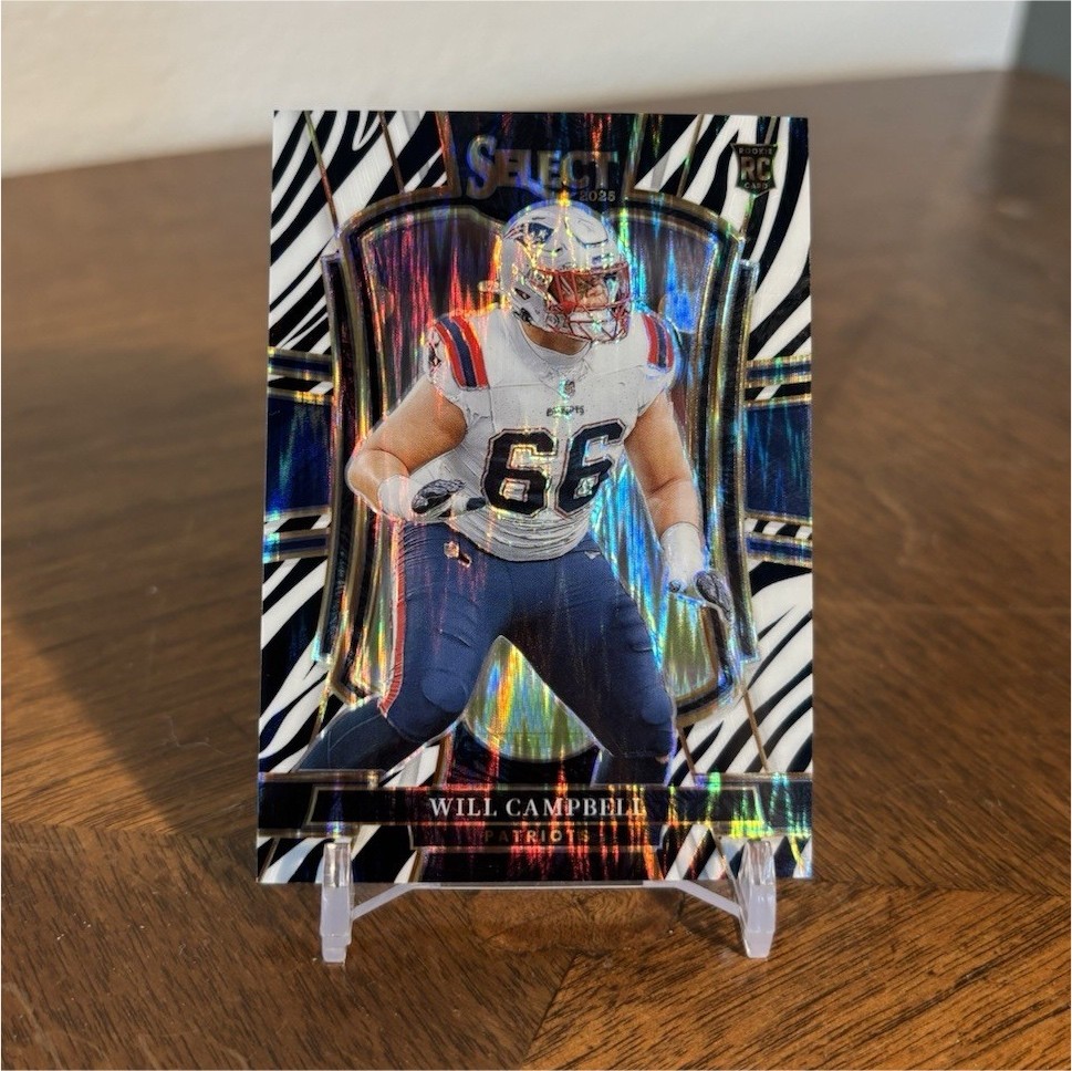2025 Panini Select Zebra Prizm Rookie Will Campbell #179 Patriots