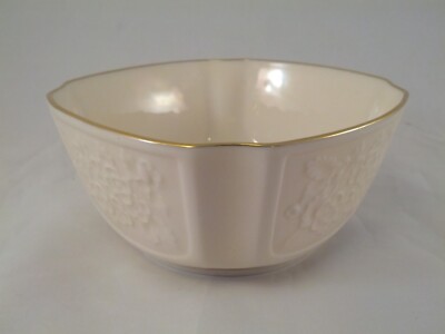 Lenox Square Arcadia Bowl/Candy Dish, Cream 24k Gold Rim, Raised Flowers USA