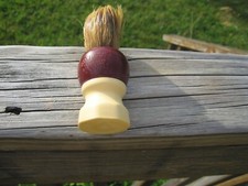 "Solid Set Trademark Sterilized NY USA" Burgundy and Cream Handle Shaving Brush