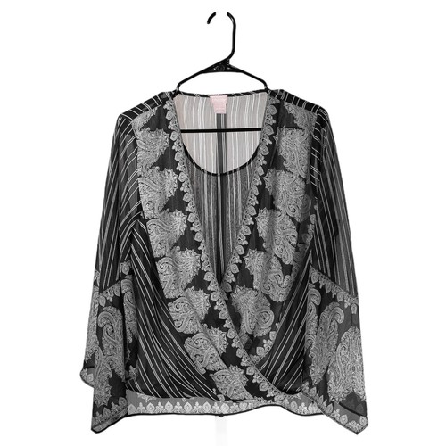 Chico's Women's Black White Paisley Glitter Sheer Lightweight Boho Top M/8/10 - 第 1/10 張圖片