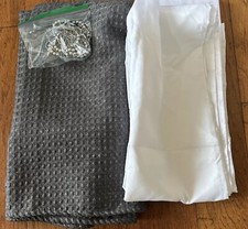 ESSENTIAL SPA 3 Piece Bath Set Gray Waffle Shower Curtain, Liner  12 hooks