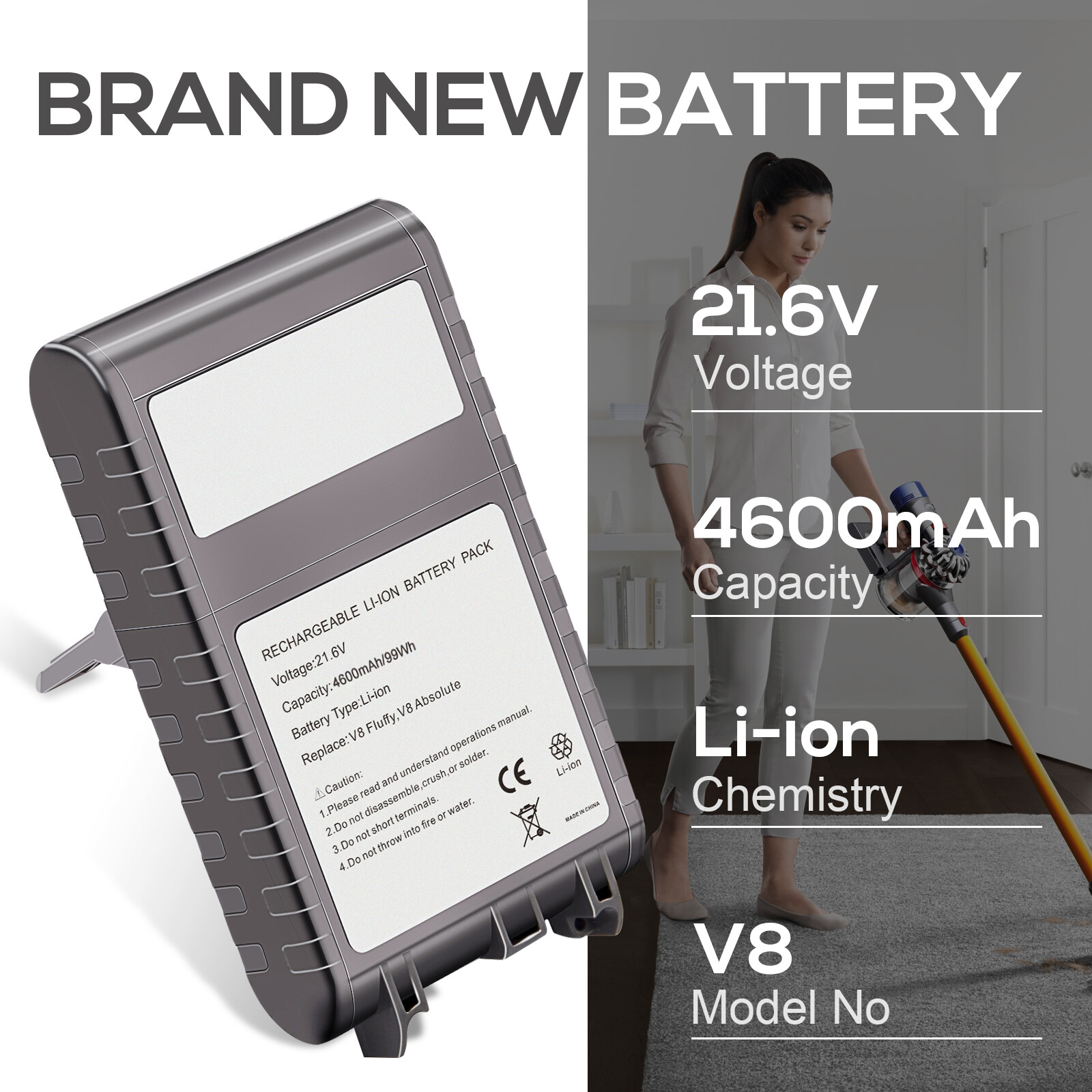 21.6V for Dyson V8 Battery Animal Absolute SV10 Motorhead Vacuum