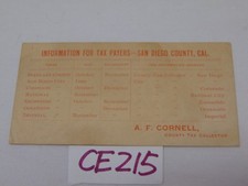 DE COLECCIÓN ANTIGUO CONDADO DE SAN DIEGO, APROX. GUÍA DE FECHA DE VENCIMIENTO PARA CONTRIBUYENTES AÑOS 20? CORNELL