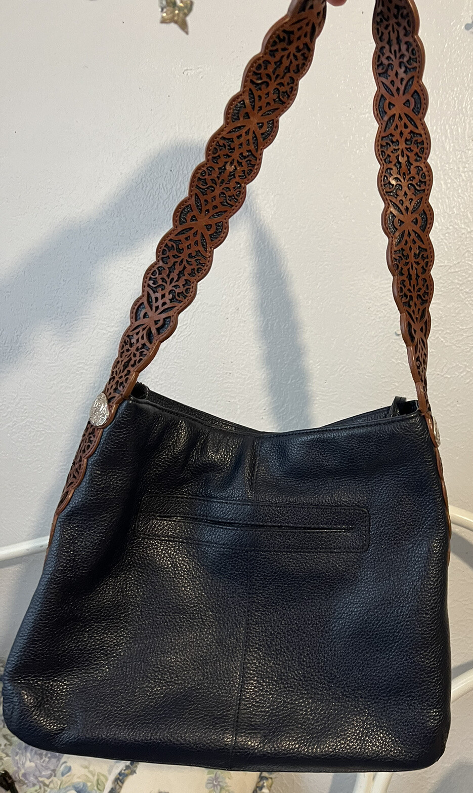 PONY Borsa a tracolla BRIGHTON GYPSY LACE blu navy + argento cuore ritagliato PIZZO MG Hobo
