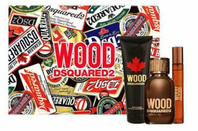 DSQUARED2 WOOD 3 PCS GIFT SET FOR MEN EDT 3.4 Oz, EDT 0.3 Oz, BATH & SHOWER GEL!