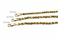 Solid 14k Yellow Gold 3mm-5mm Rope Chain Link Pendant Necklace Men Women 16"-30"