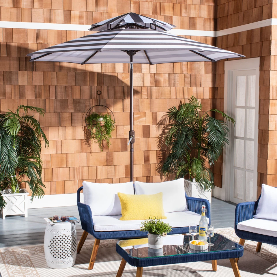 SAFAVIEH открытый коллекции Iris моды линия 9 футов зонт | серый/белый | - Изображение 2 из 4