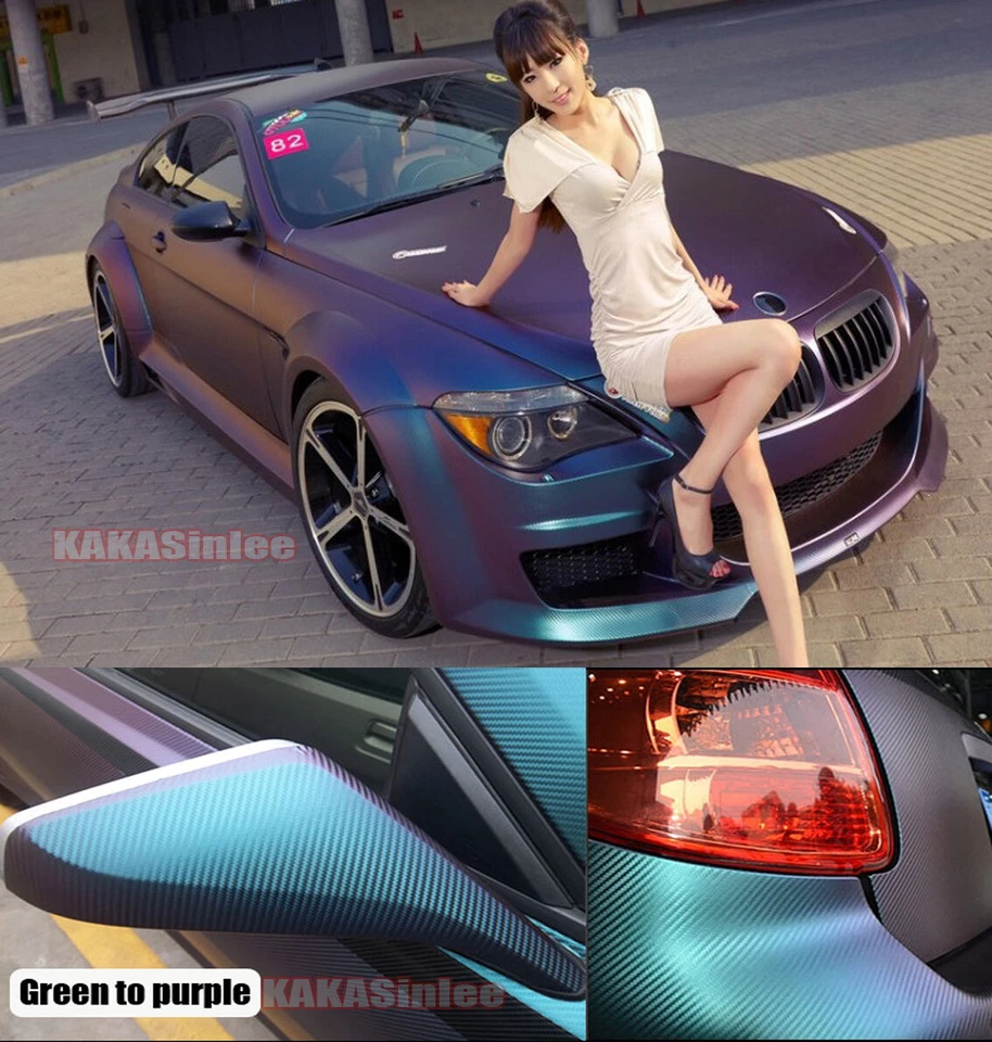 Flexible Car Chameleon 3D Carbon Fiber Vinyl Wrap PVC Sticker Green Purple HDUS - Изображение 2 из 4