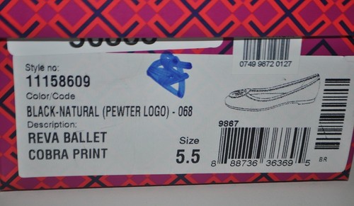 NIB Tory Burch REVA Ballet Flats Cobra Print Black Natural S 5.5 Style# 11158609 - Picture 9 of 9