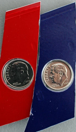 2020 P and D Roosevelt Dime 2 Coins from US Mint Set BU Cellos Ten Cents Two 10c